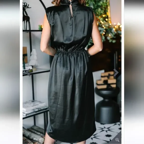 Entro Black Satin Draped Cowl Neck Midi Dress Small - Picture 3 of 7